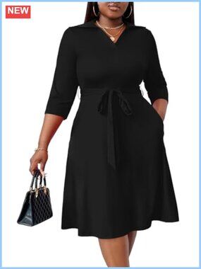 Plus Size Midi Dress Flutter Sleeve Fit Flare Casual Summer